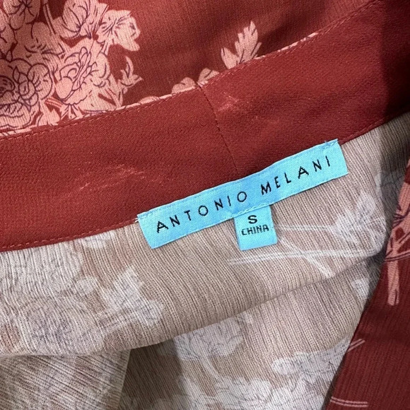 ANTONIO MELANI Orange Floral Tie Front Long Sleeve Blouse Top Size Small - Picture 9 of 9